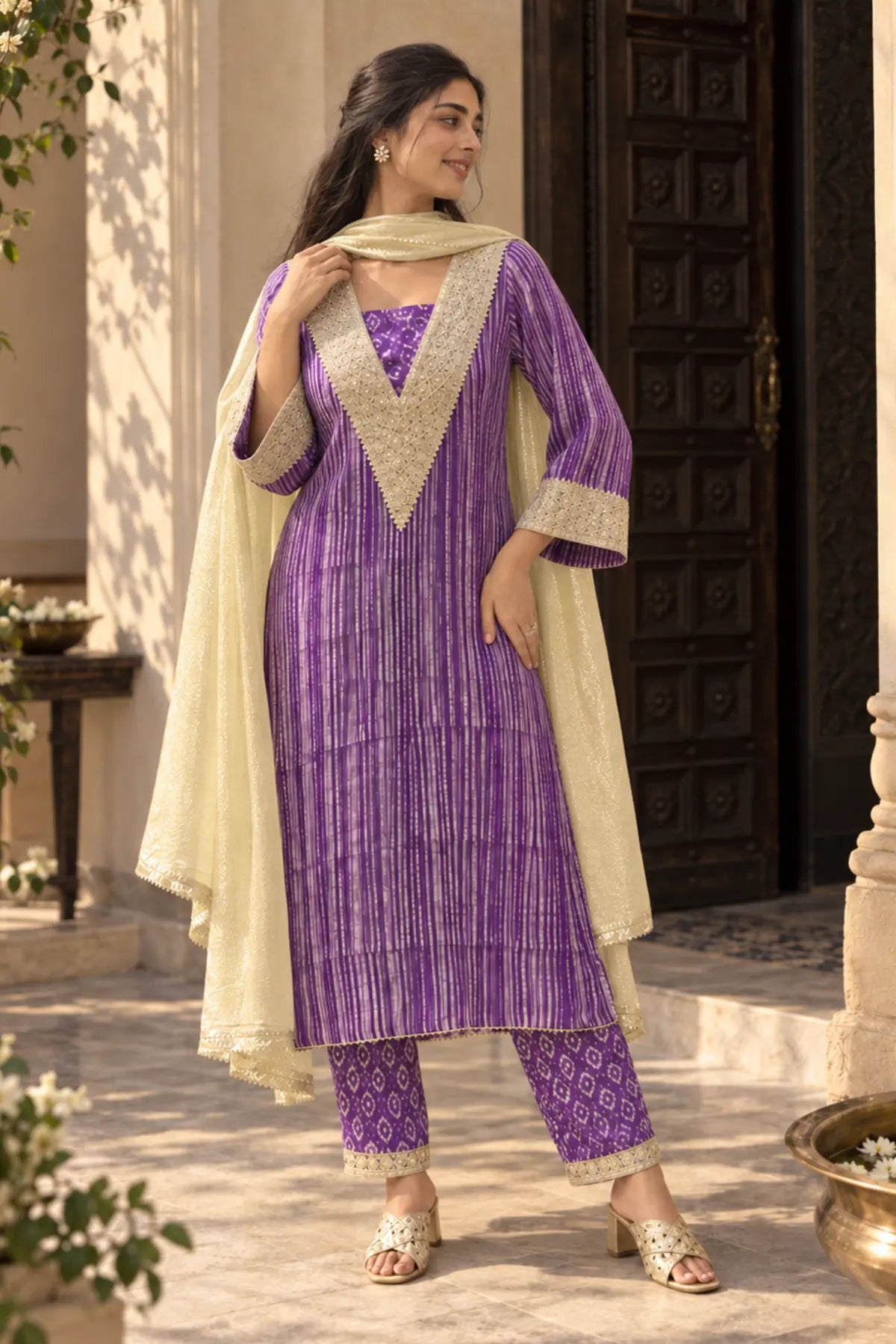Amethyst Batik Suit Set – alternate angle | handcrafted batik ethnic wear for women | Shades of You