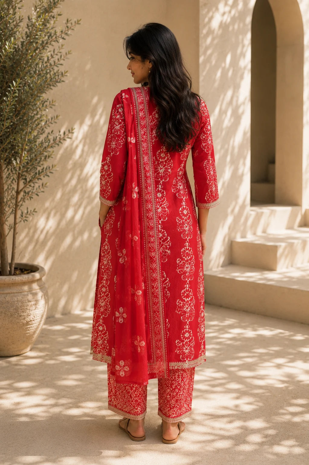 Peach Batik Viscose Kurta Set – back view | handcrafted batik ethnic wear for women | Shades of You
