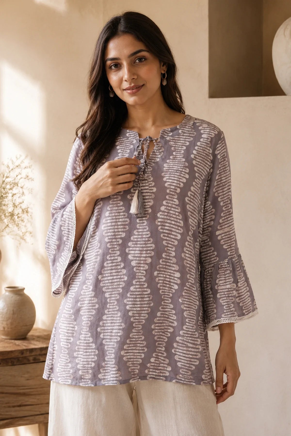 Batik Grey Sky Tunic – back view | handcrafted batik ethnic wear for women | Shades of You