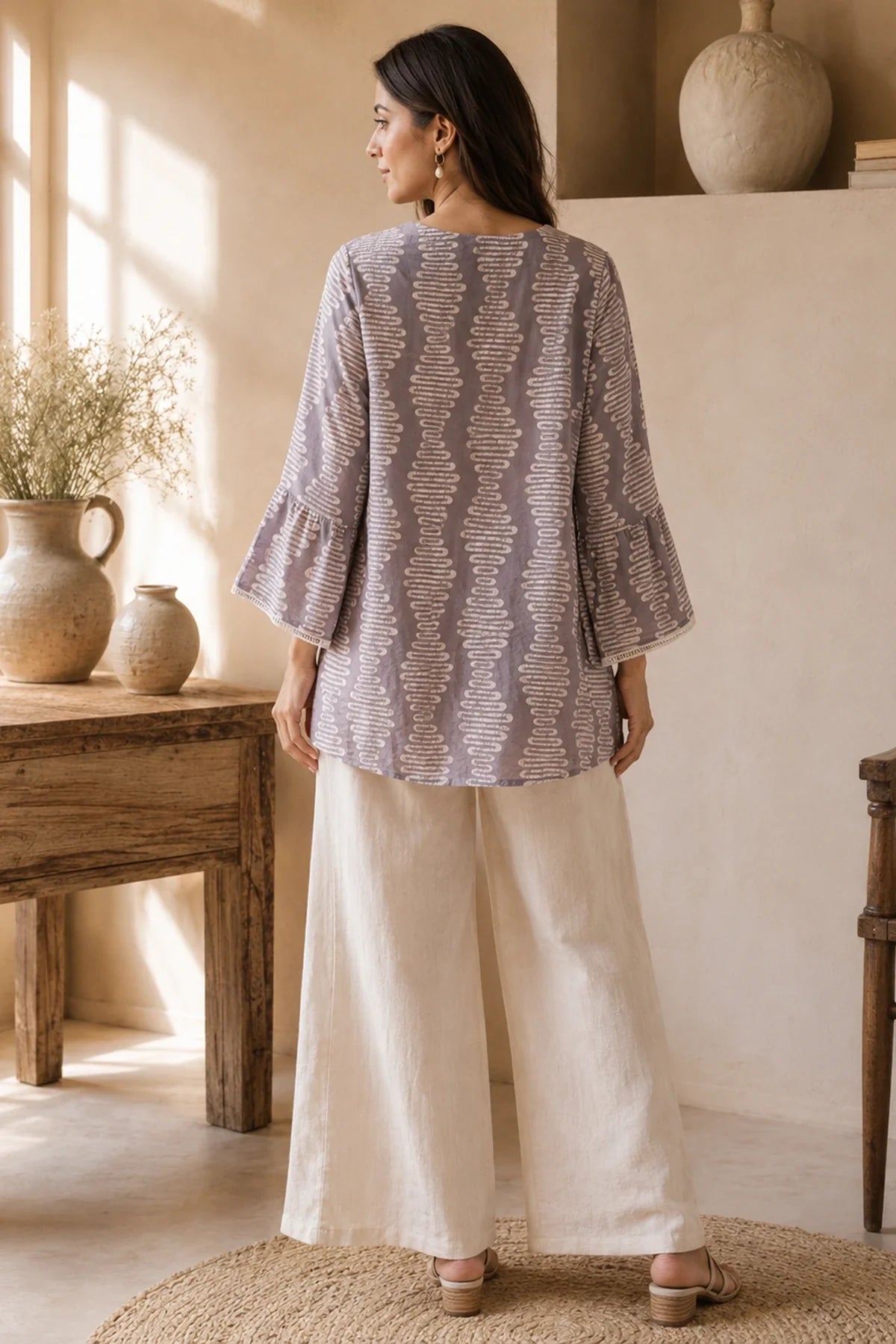 Batik Grey Sky Tunic – detail shot | handcrafted batik ethnic wear for women | Shades of You