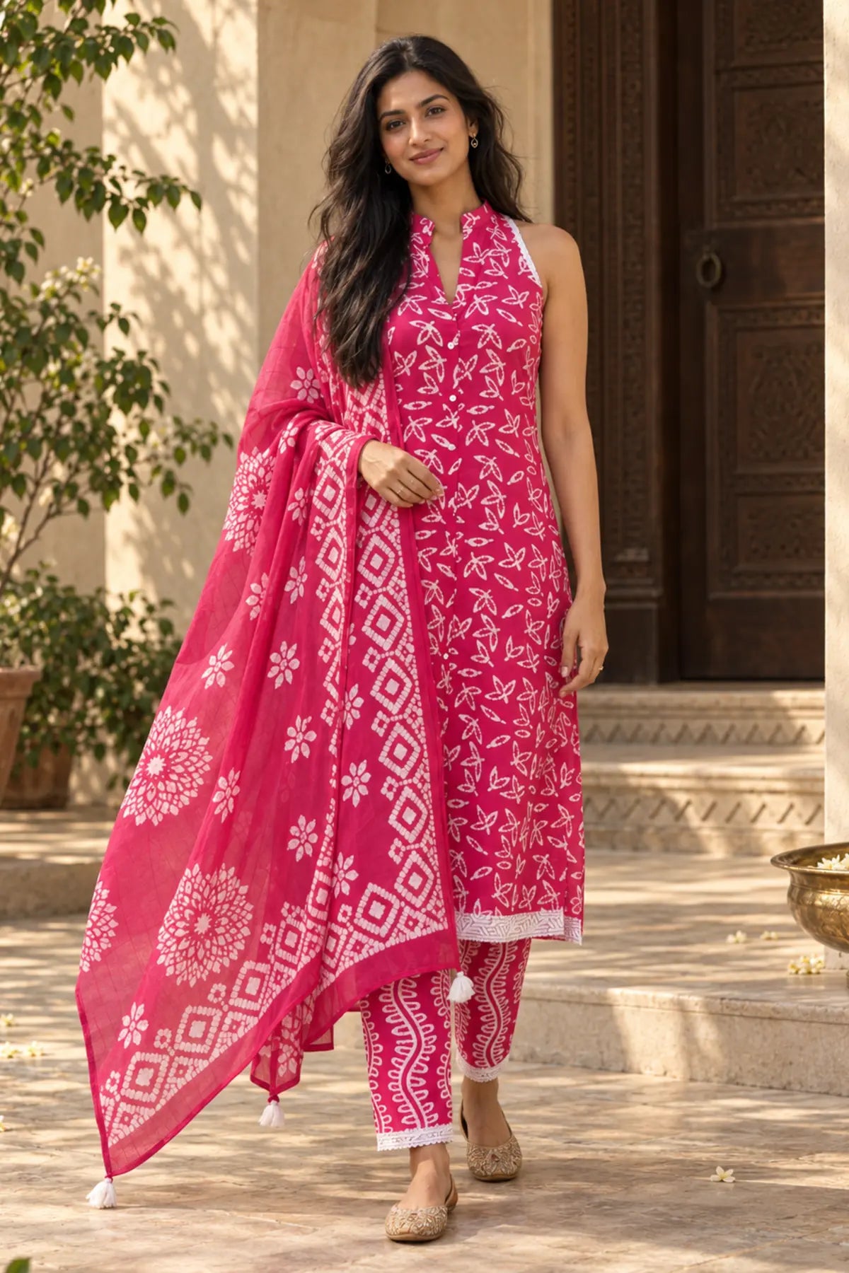 Batik Handprinted Peach Celebration – front hero view | handcrafted batik ethnic wear for women | Shades of You