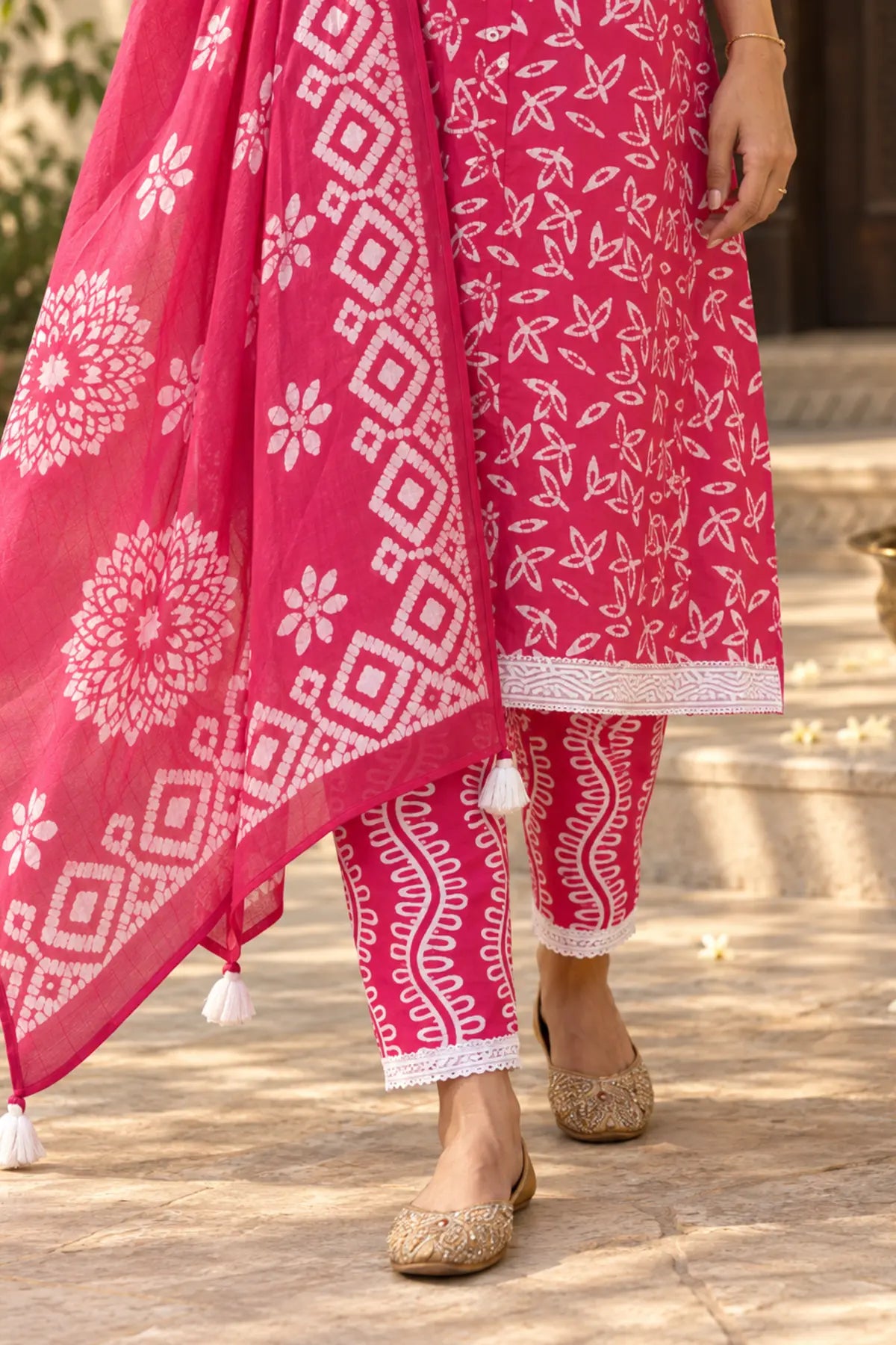 Batik Handprinted Peach Celebration – hem and pant detail | handcrafted batik ethnic wear for women | Shades of You