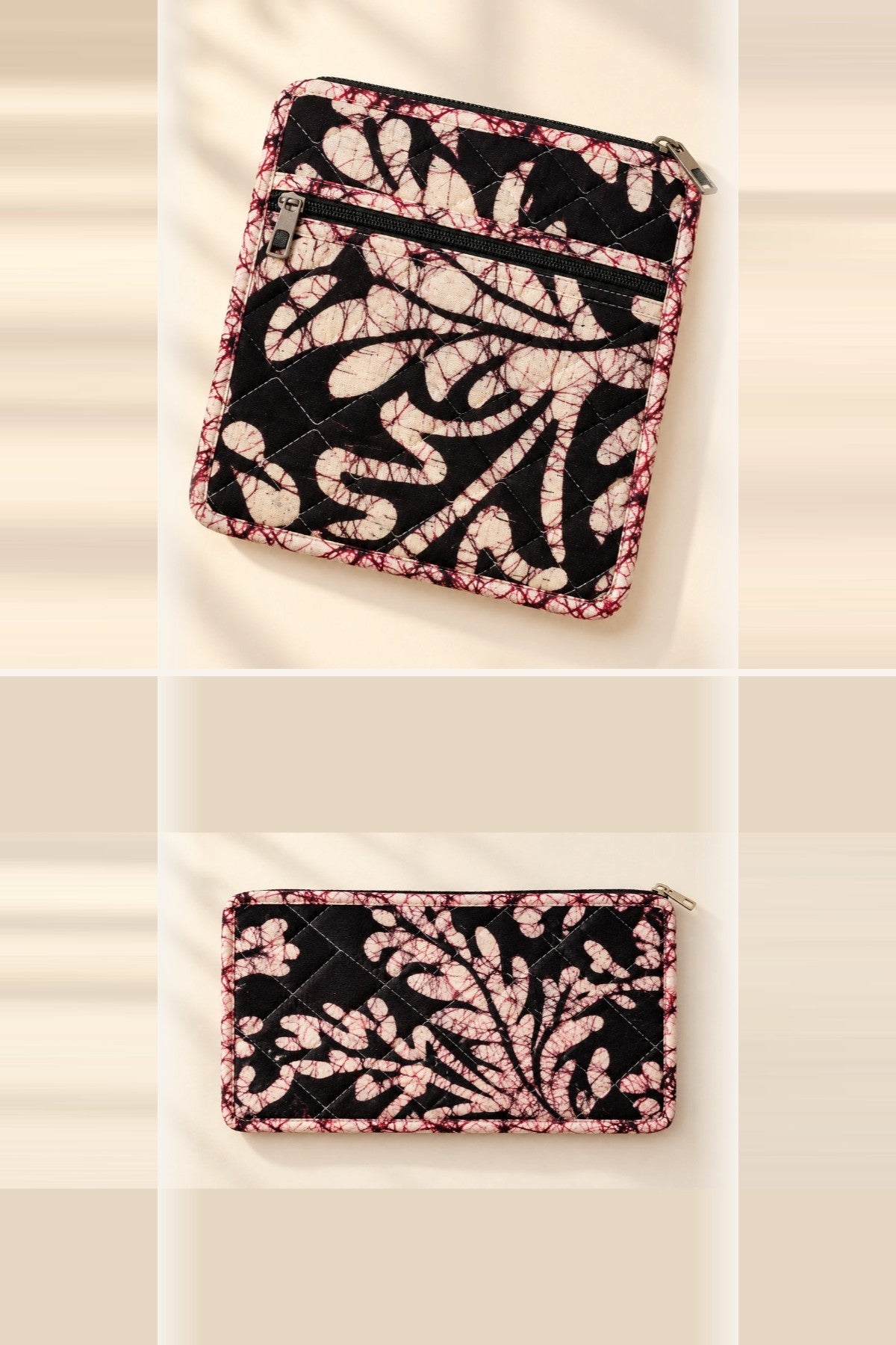 Black Blush Leaf Little Gift: coin pouch and small pouch, in one batik print | Shades of You