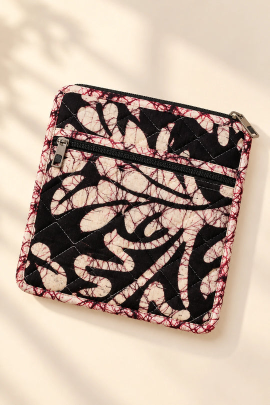 Coin Pouch in Black Blush Leaf print – front view | Shades of You