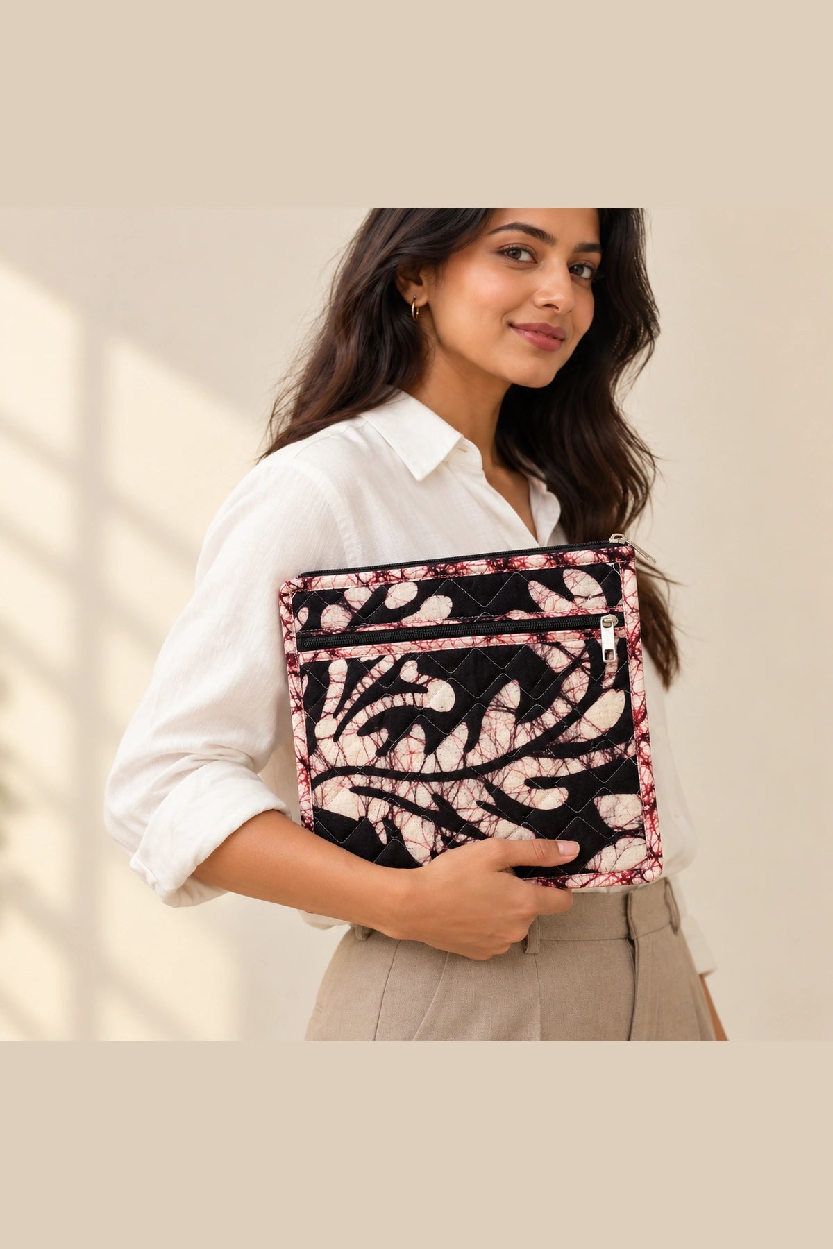 Coin Pouch in Black Blush Leaf print – held in hand | Shades of You