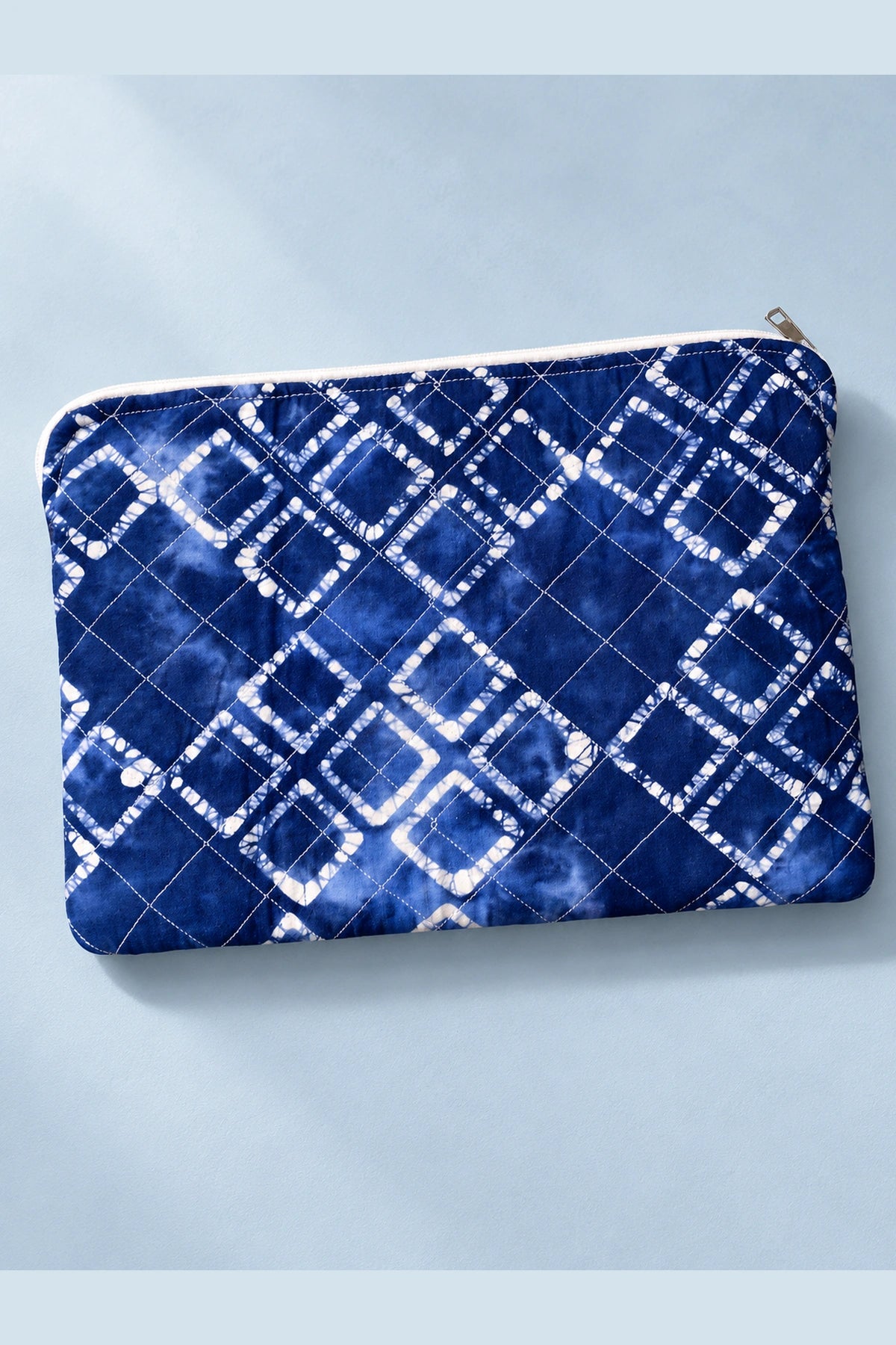 Laptop Sleeve in Blue Shibori Check