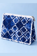 Blue Shibori Check Quilted Batik Makeup Pouch