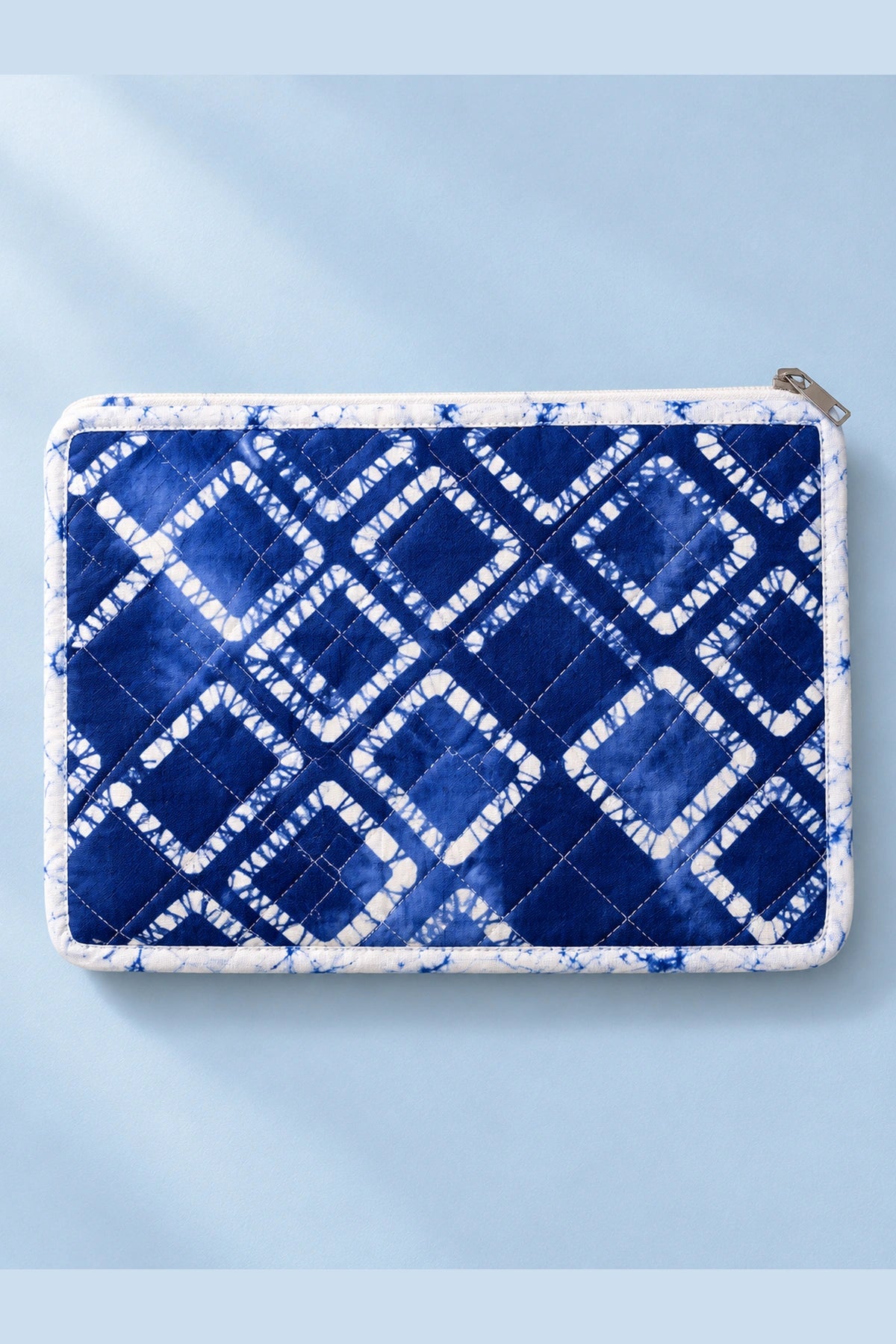 Small Pouch in Blue Shibori Check
