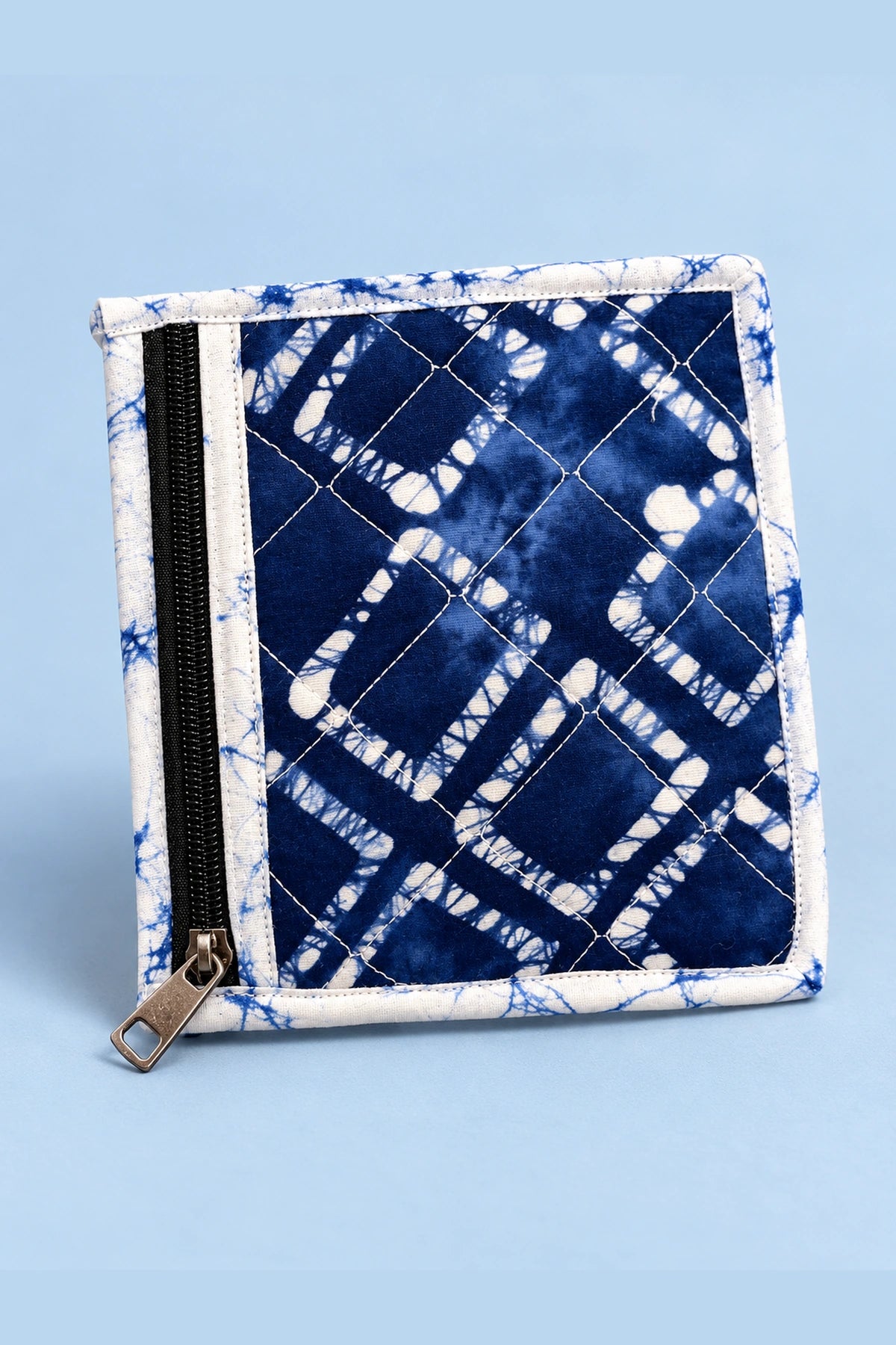 Coin Pouch in Blue Shibori Check print – side view | Shades of You