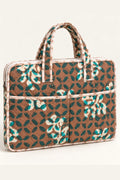 Brown Teal Leaf Quilted Batik Laptop Bag