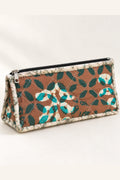 Brown Teal Leaf Quilted Batik Makeup Pouch