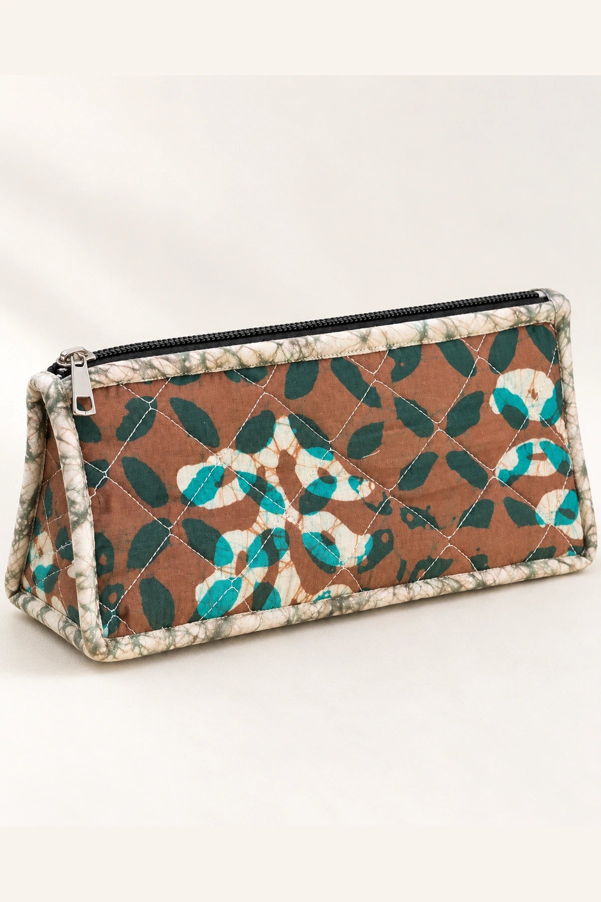 The Pouch Trio in Brown Teal Leaf