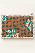 Brown Teal Leaf Quilted Batik Small Pouch