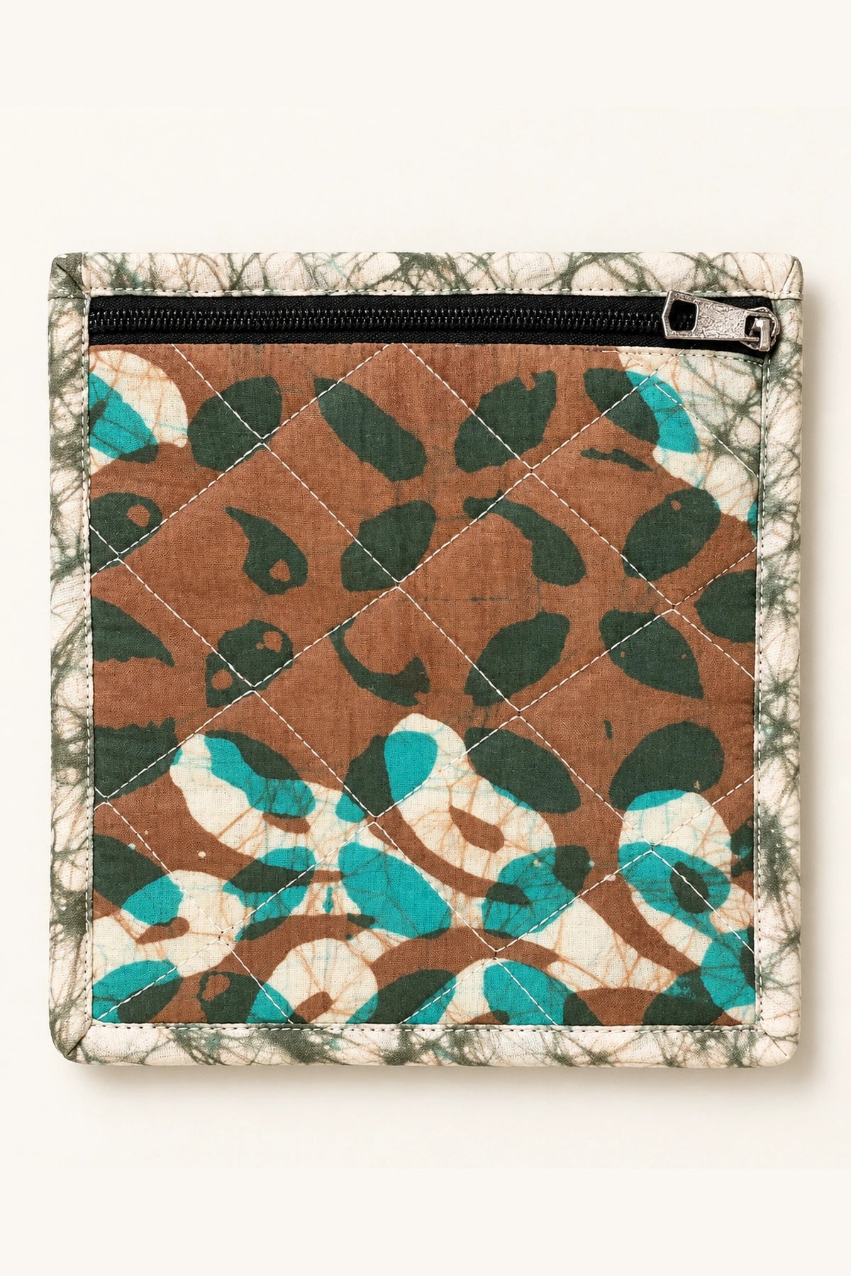 Coin Pouch in Brown Teal Leaf print – front view | Shades of You