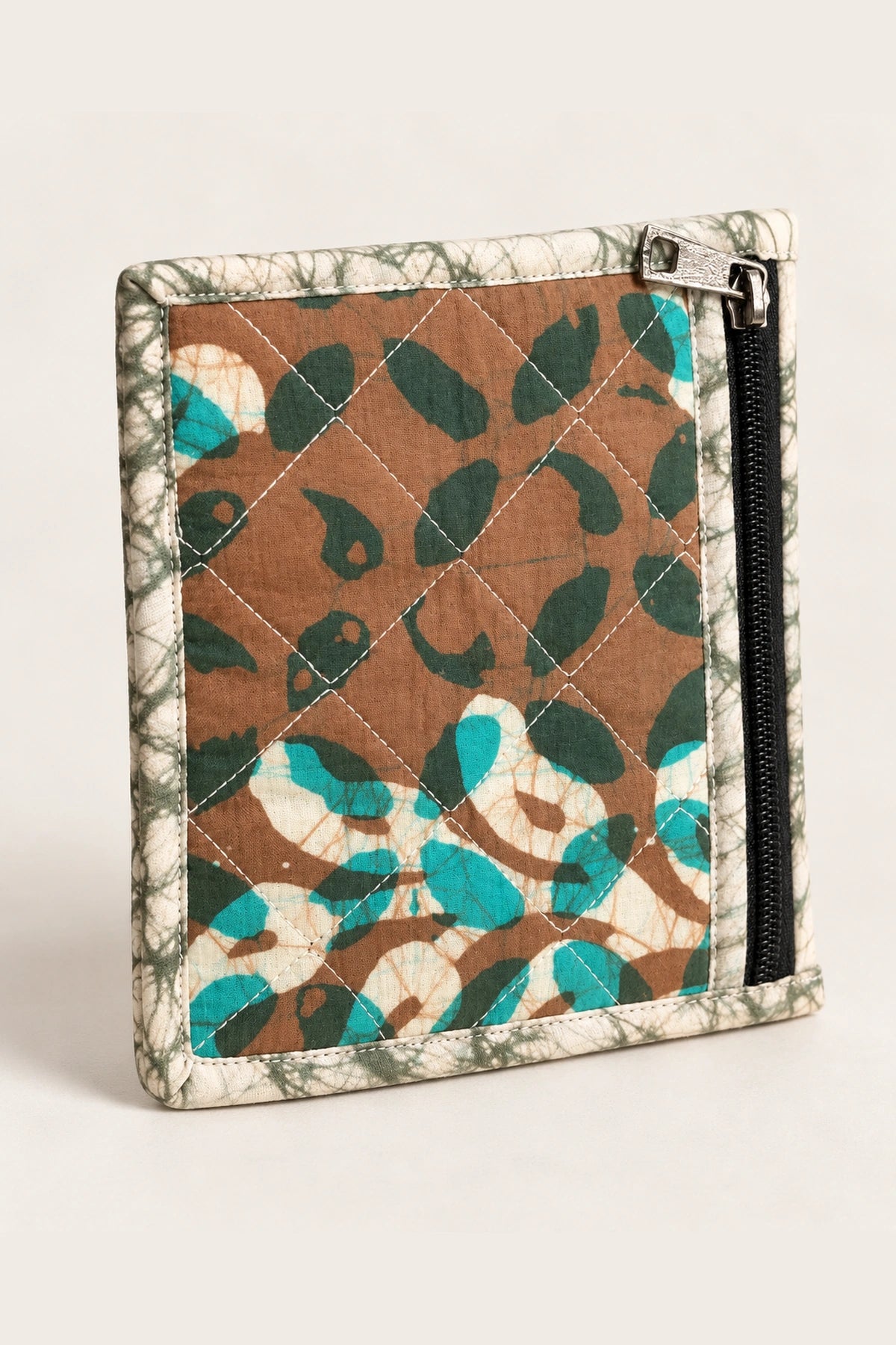 Coin Pouch in Brown Teal Leaf print – back view | Shades of You