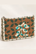 Brown Teal Leaf Quilted Batik Utility Pouch