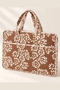 Brown White Floral Quilted Batik Laptop Bag