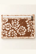 Brown White Floral Quilted Batik Small Pouch