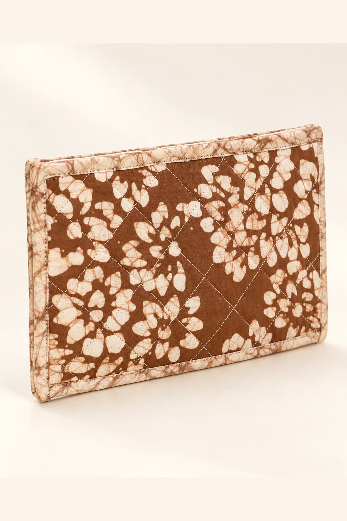 Quilted Batik Small Pouch in Brown White Floral print – back view | Shades of You