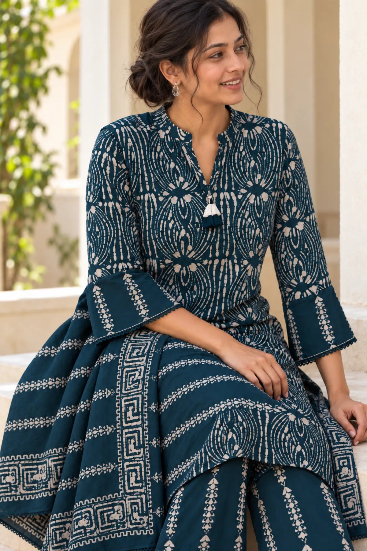 Batik Crazy In Love Suit Set - Rama Green – kurta neckline detail | handcrafted batik ethnic wear for women | Shades of You