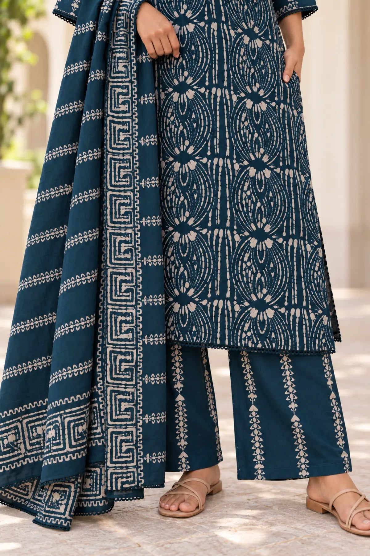 Batik Crazy In Love Suit Set - Rama Green – palazzo and dupatta detail | handcrafted batik ethnic wear for women | Shades of You