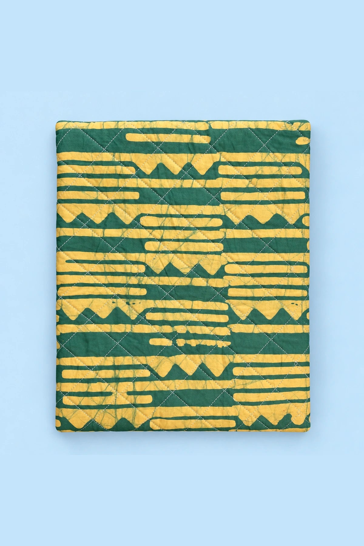 Quilted Batik Laptop Sleeve in Green Mustard Stripe print – back view | Shades of You