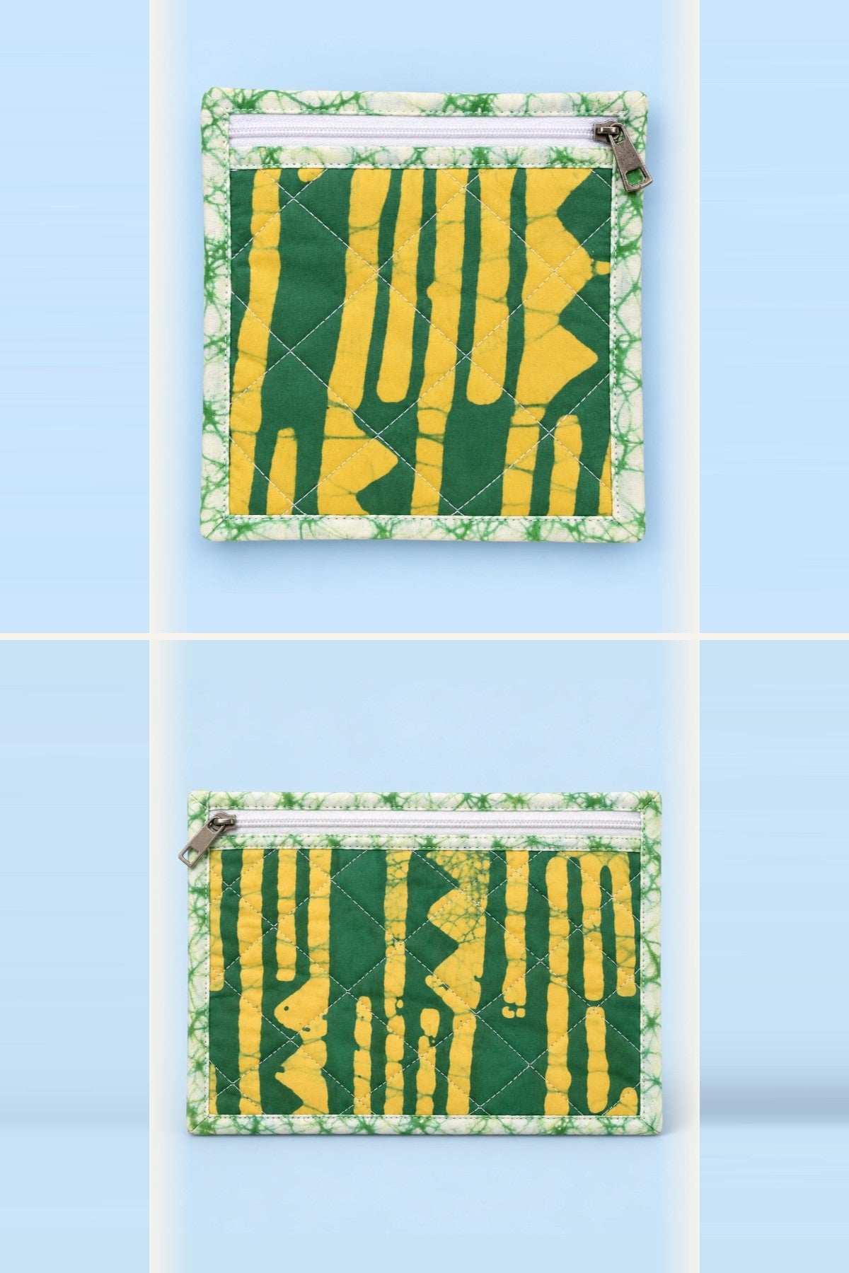 Green Mustard Stripe Little Gift: coin pouch and small pouch, in one batik print | Shades of You