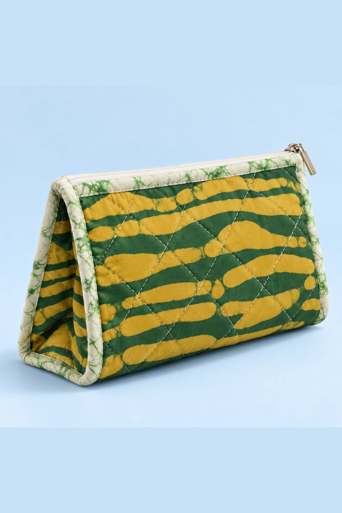 Quilted Batik Utility Pouch in Green Mustard Stripe print – back view | Shades of You
