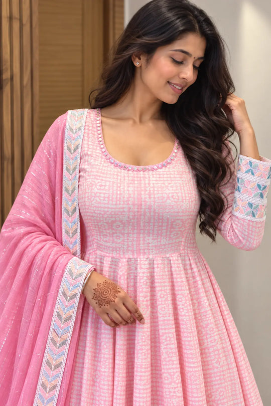 Gulnaar Pink Batik Anarkali Set - side view