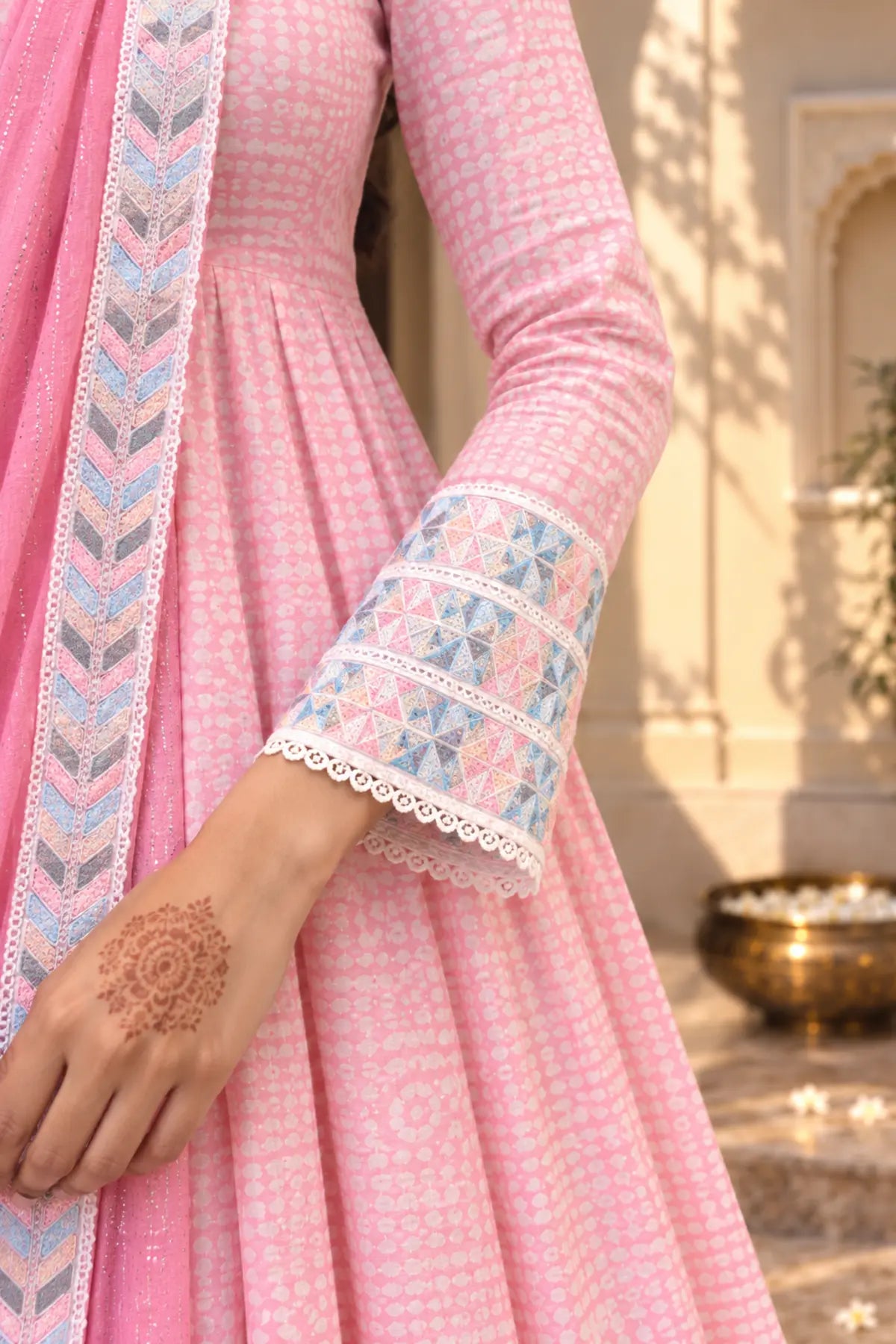 Gulnaar Pink Batik Anarkali Set - anarkali and pants set