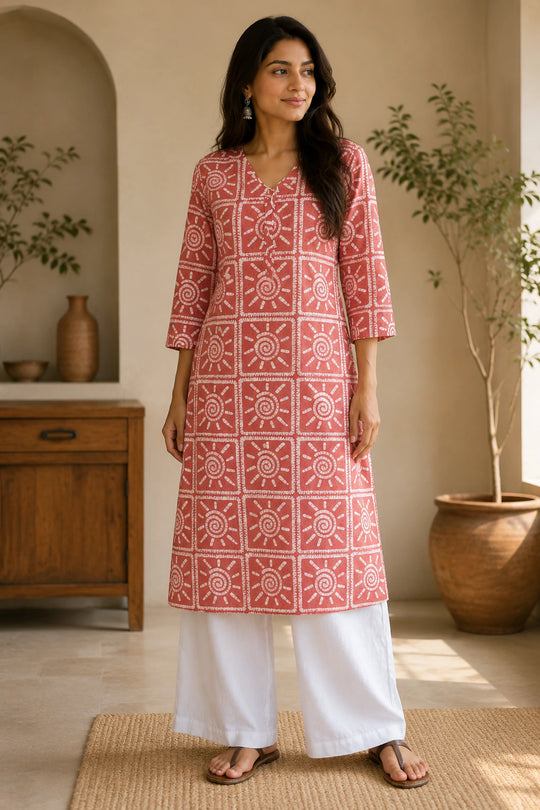Rose Quartz Batik Textured Kurta, detail
