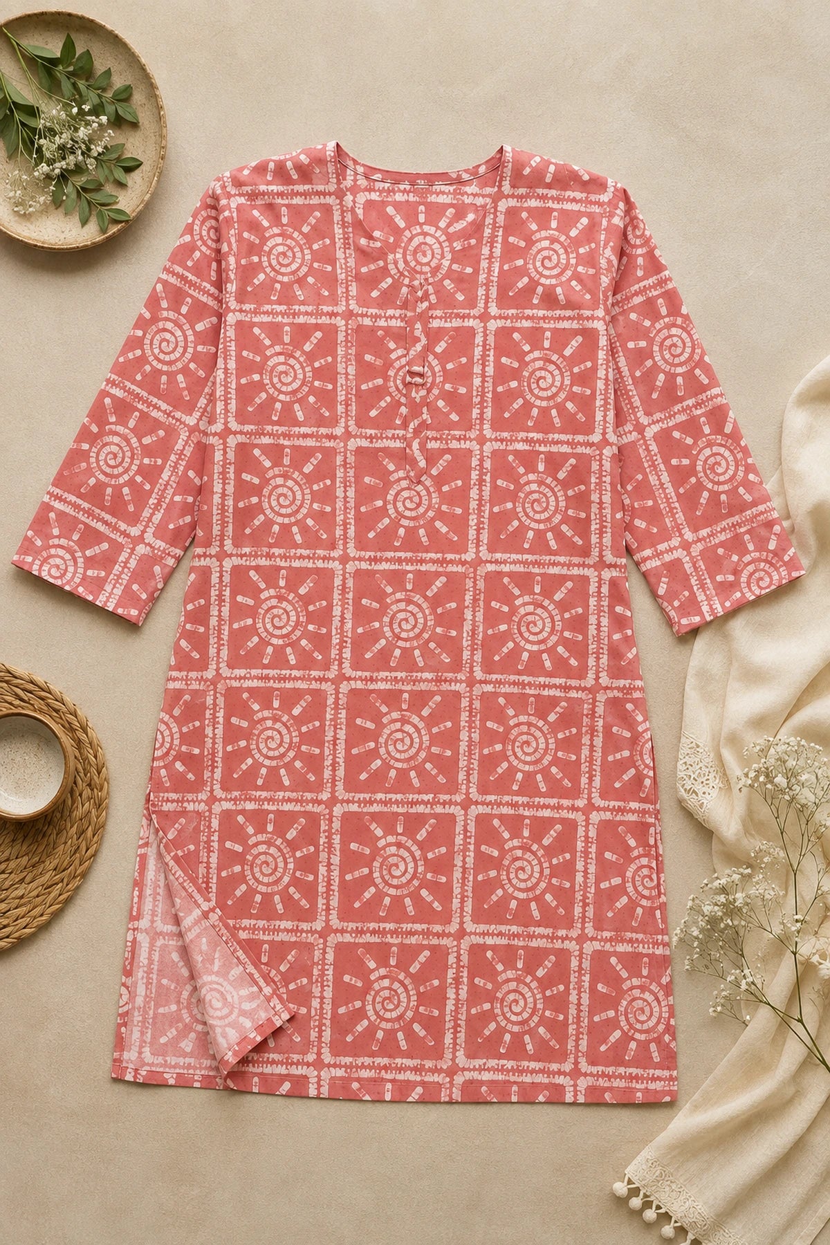 Rose Quartz Batik Textured Kurta