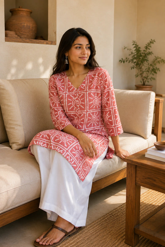 Rose Quartz Batik Textured Kurta
