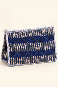 Indigo Ikat Stripe Quilted Batik Makeup Pouch