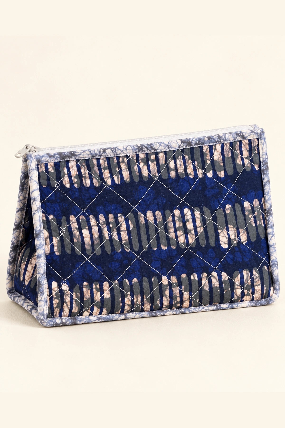 Makeup Pouch in Indigo Ikat Stripe
