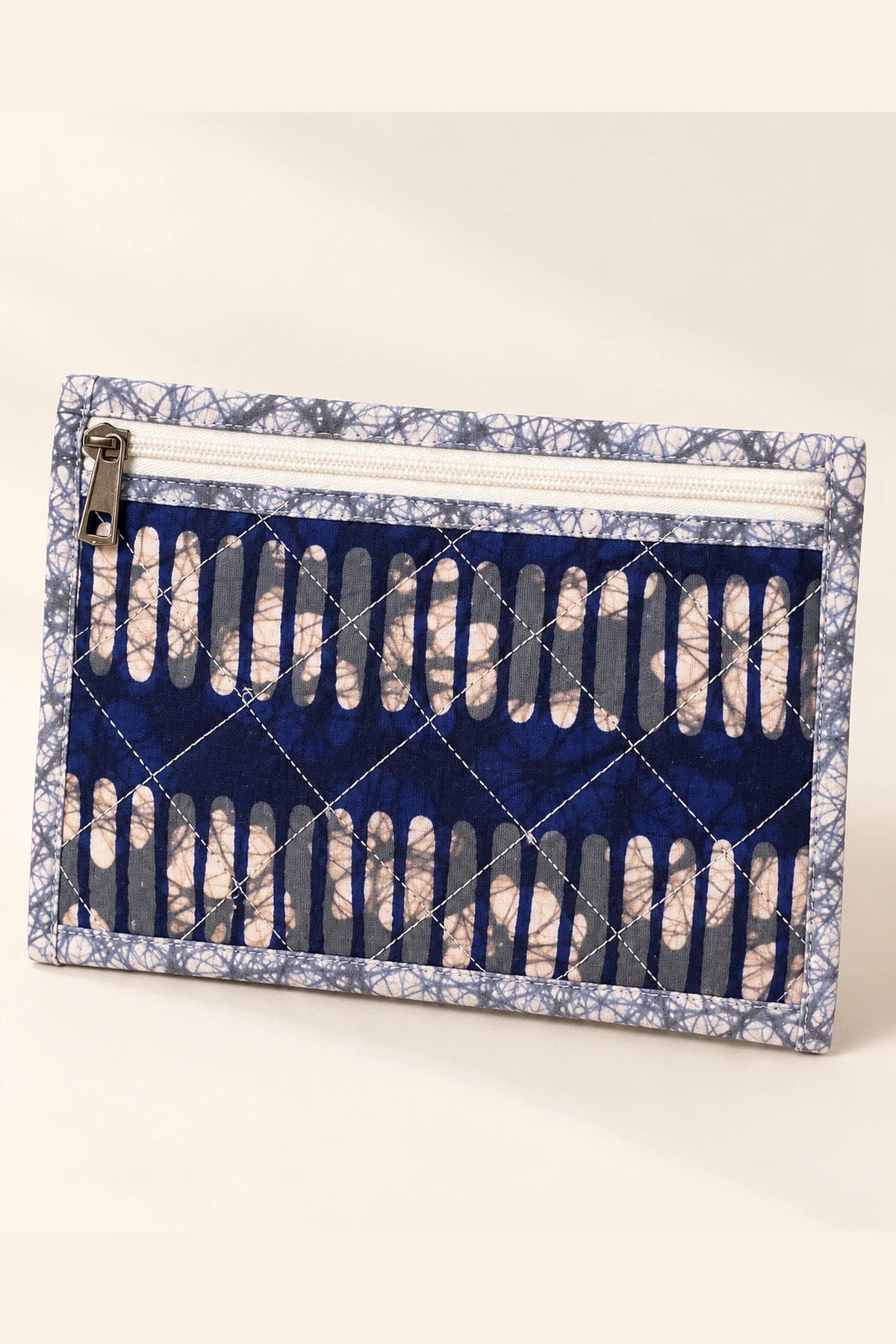 Small Pouch in Indigo Ikat Stripe