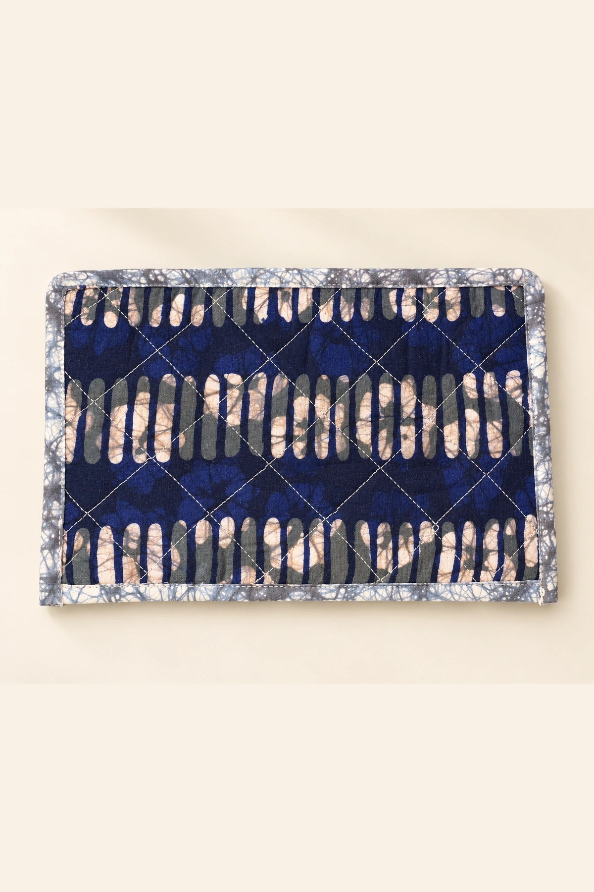 Quilted Batik Small Pouch in Indigo Ikat Stripe print – back view | Shades of You