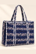 Indigo Ikat Stripe Quilted Batik Tote Bag