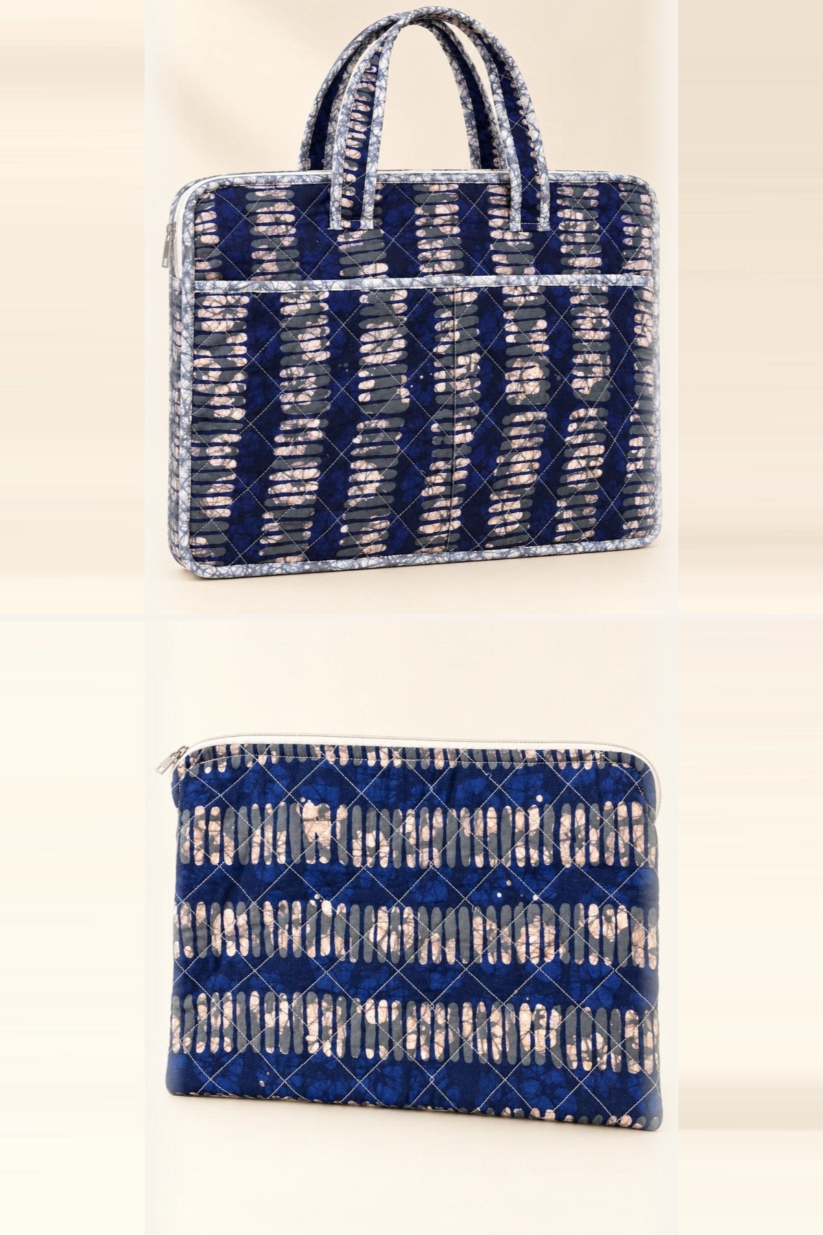 Indigo Ikat Stripe Work Set: laptop bag and laptop sleeve, in one batik print | Shades of You