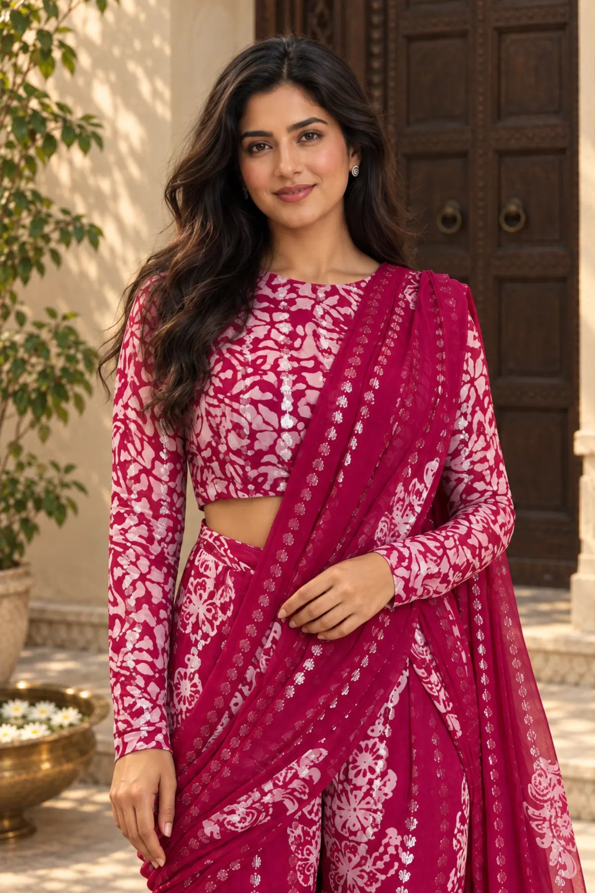 Kira Batik Drape Saree Set – portrait closeup | handcrafted batik ethnic wear for women | Shades of You