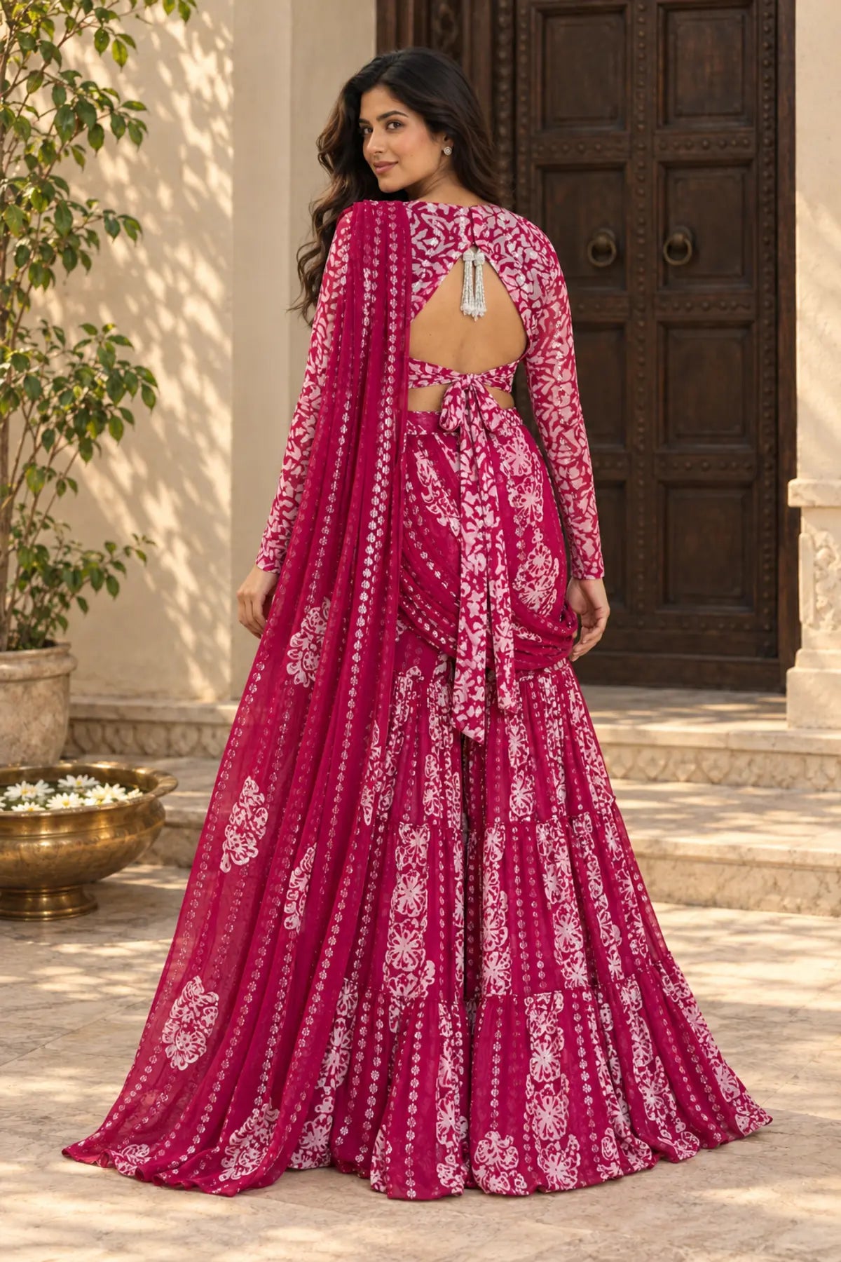 Kira Batik Drape Saree Set – back view | handcrafted batik ethnic wear for women | Shades of You