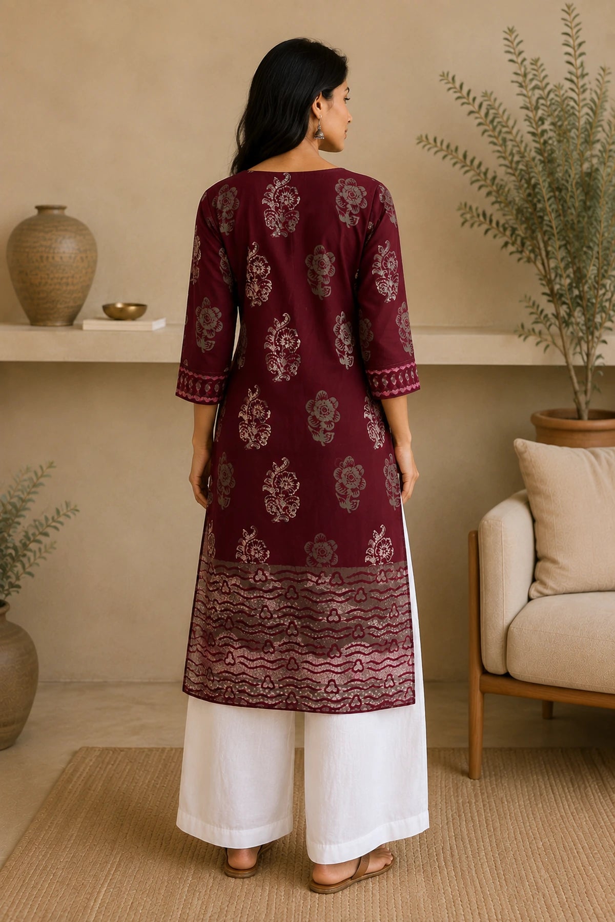 Maroon Batik Multiprint Kurta