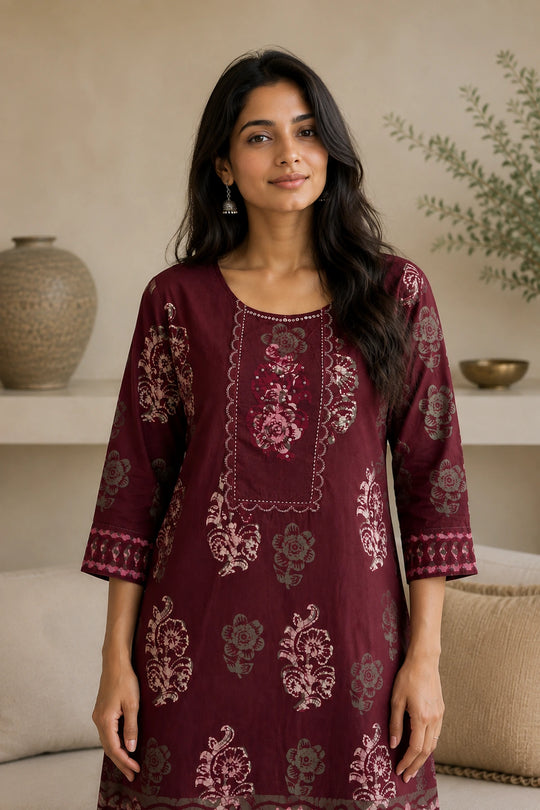 Maroon Batik Multiprint Kurta, detail