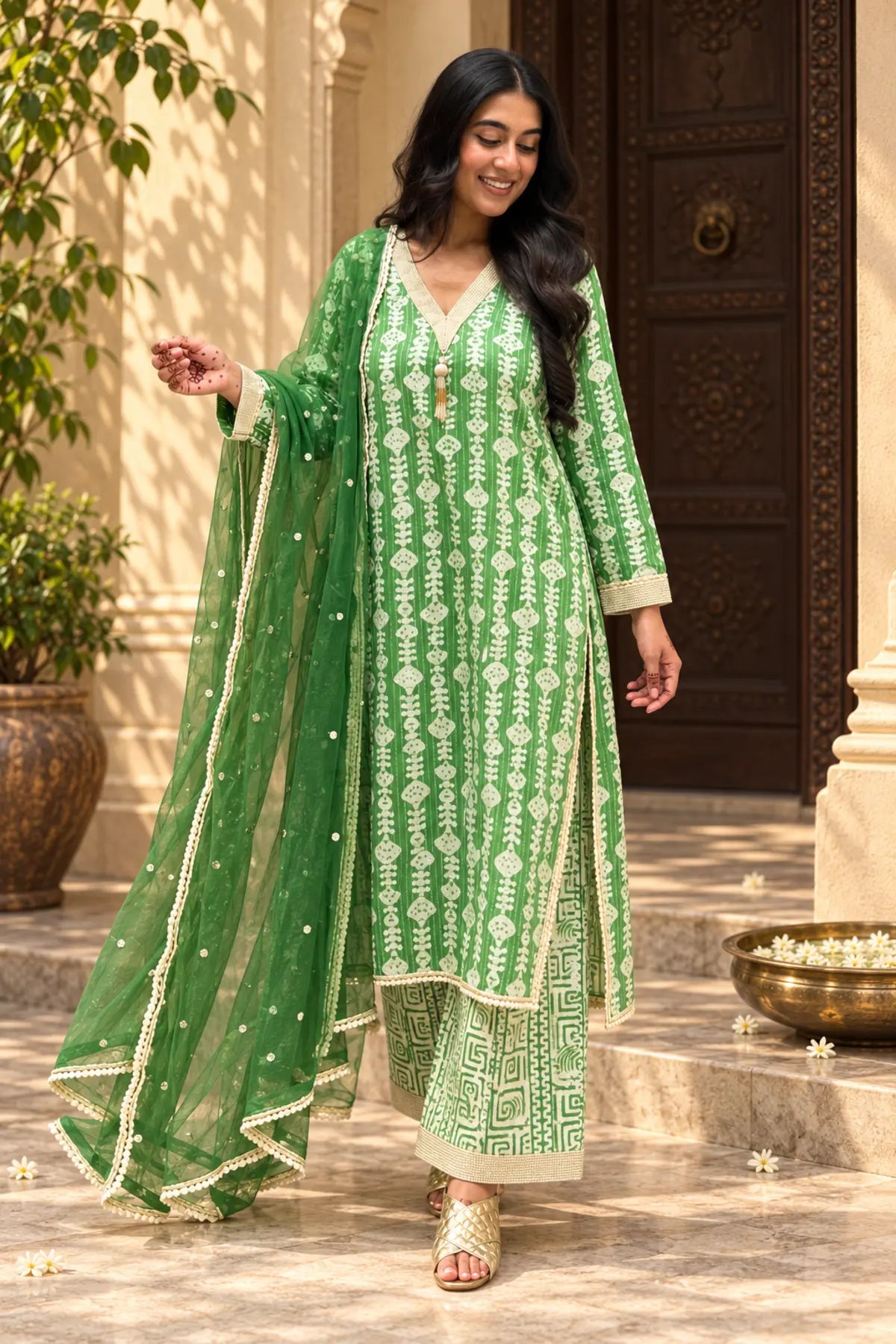 Mehrya Green Batik Set - close-up detail