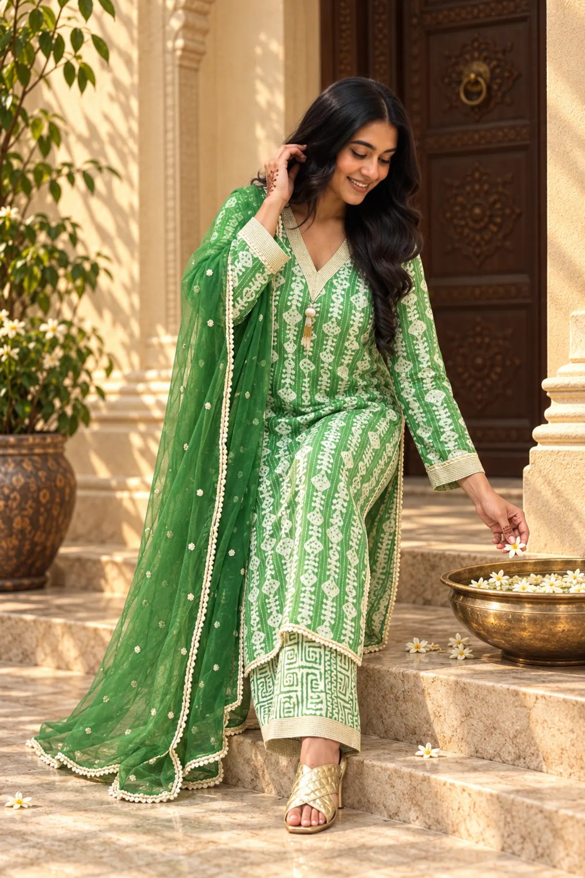 Mehrya Green Batik Set - alternate angle