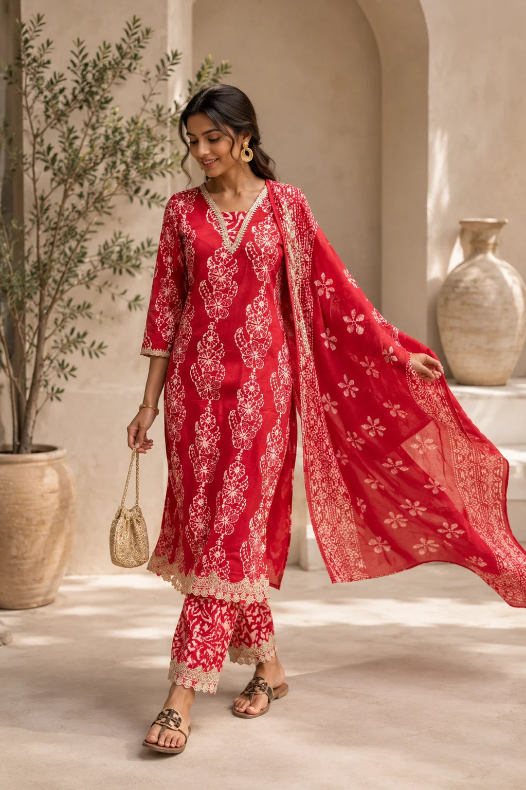 Peach Batik Viscose Kurta Set – movement shot | handcrafted batik ethnic wear for women | Shades of You