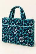 Navy Turquoise Floral Quilted Batik Laptop Bag