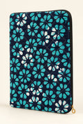 Navy Turquoise Floral Quilted Batik Laptop Sleeve