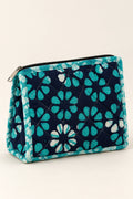 Navy Turquoise Floral Quilted Batik Makeup Pouch