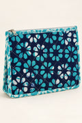 Navy Turquoise Floral Quilted Batik Utility Pouch
